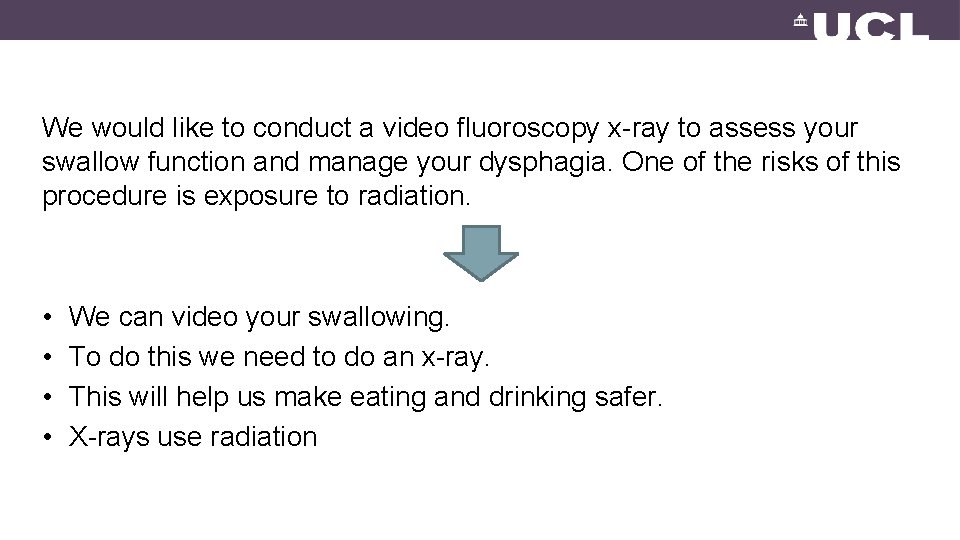 We would like to conduct a video fluoroscopy x-ray to assess your swallow function