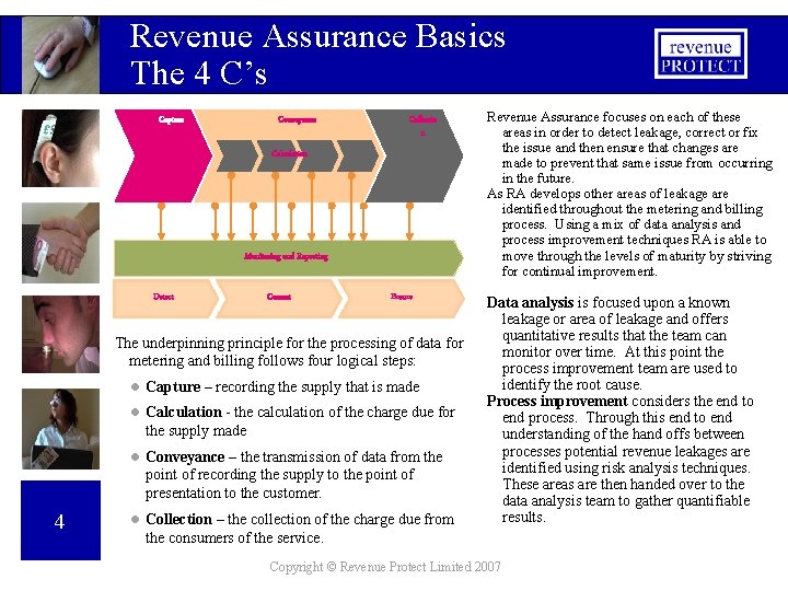 Revenue Assurance Basics The 4 C’s Capture Conveyance Collectio n Calculation Monitoring and Reporting