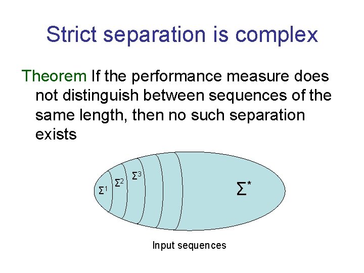 Strict separation is complex Theorem If the performance measure does not distinguish between sequences