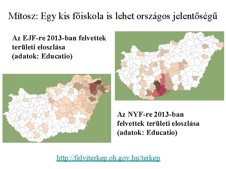 Mítosz: Egy kis főiskola is lehet országos jelentőségű Az EJF-re 2013 -ban felvettek területi