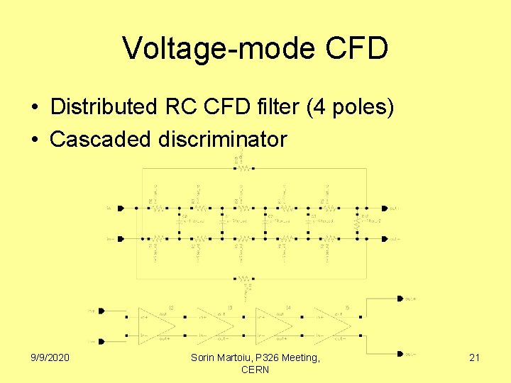 Voltage-mode CFD • Distributed RC CFD filter (4 poles) • Cascaded discriminator 9/9/2020 Sorin