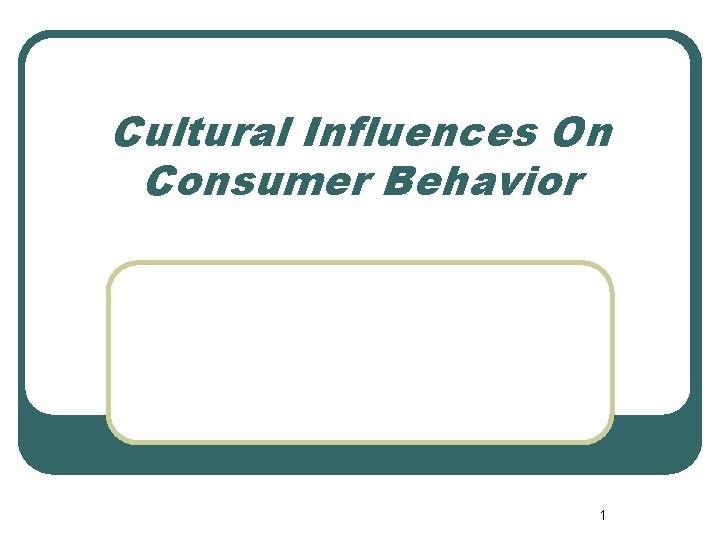 Cultural Influences On Consumer Behavior 1 
