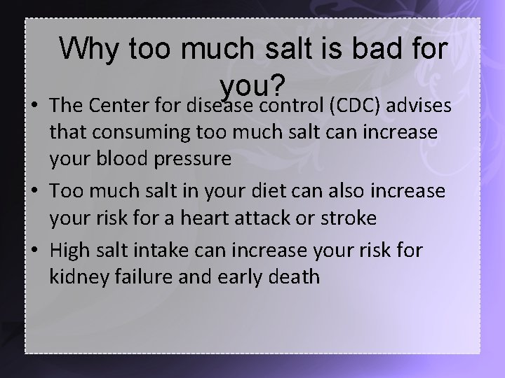 Why too much salt is bad for you? • The Center for disease control
