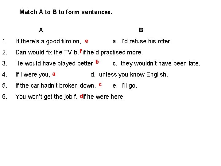 Match A to B to form sentences. A B 1. If there’s a good