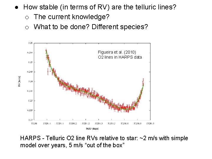 ● How stable (in terms of RV) are the telluric lines? o The current