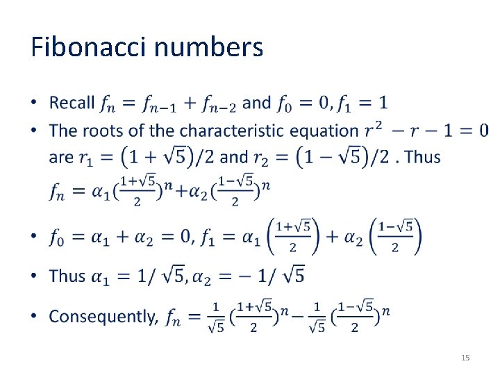 Fibonacci numbers • 15 