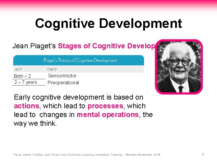 Cognitive Development Jean Piaget’s Stages of Cognitive Development Birth – 2 years 2 –