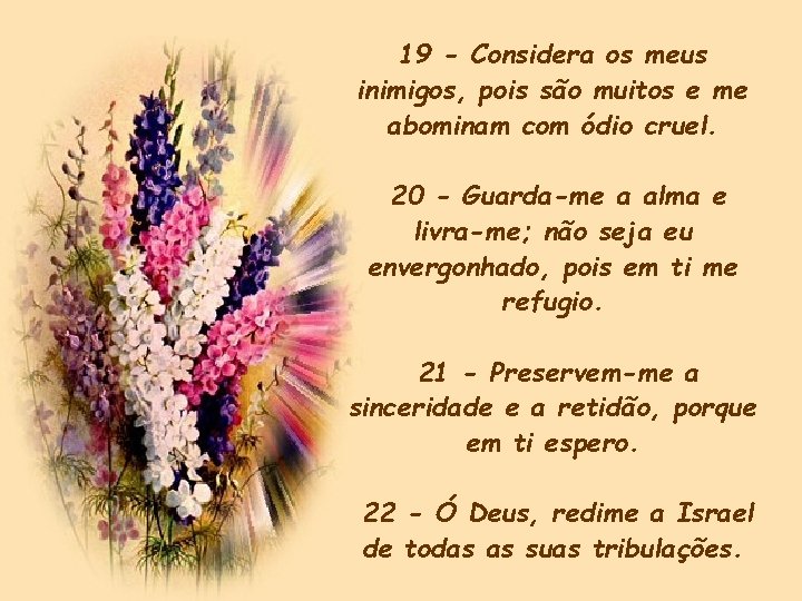 19 - Considera os meus inimigos, pois são muitos e me abominam com ódio 19 - Considera os meus inimigos, pois são muitos e me abominam com ódio