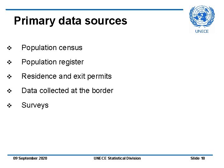 Primary data sources v Population census v Population register v Residence and exit permits