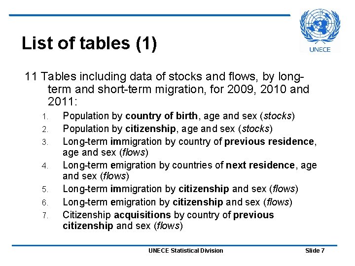 List of tables (1) 11 Tables including data of stocks and flows, by longterm