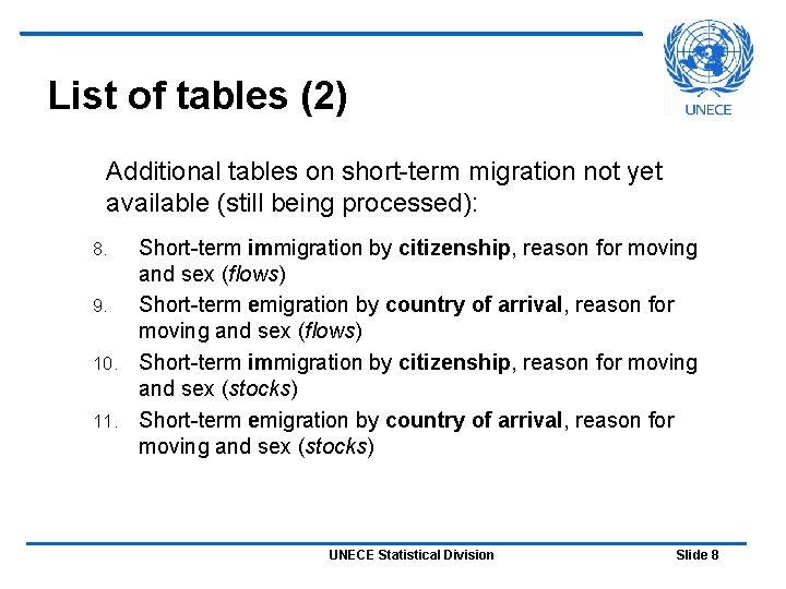 List of tables (2) Additional tables on short-term migration not yet available (still being