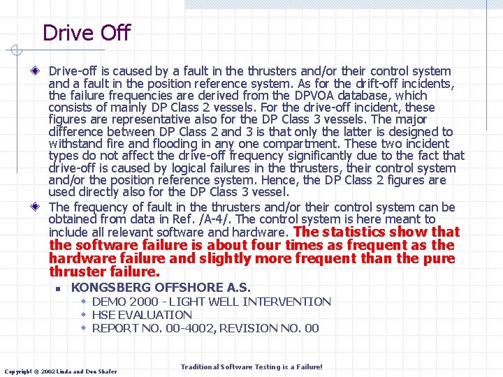 Drive Off Drive-off is caused by a fault in the thrusters and/or their control