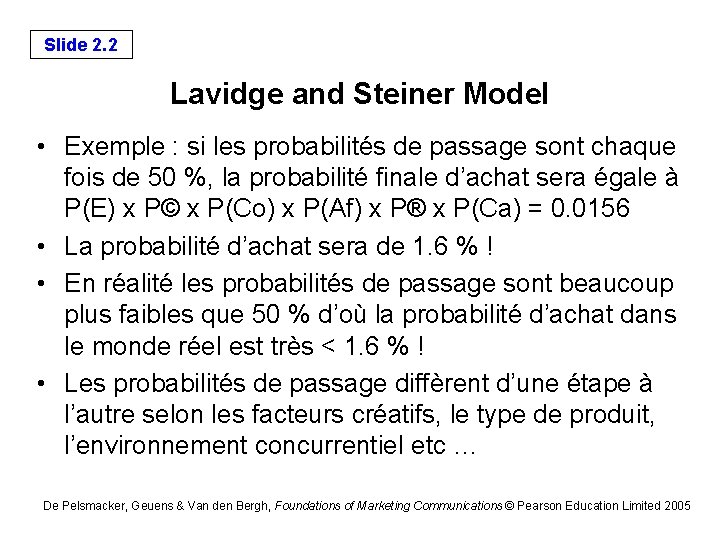 Slide 2. 2 Lavidge and Steiner Model • Exemple : si les probabilités de