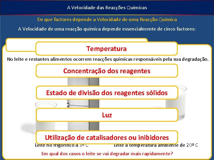 A Velocidade das Reacções Químicas De que factores depende a Velocidade de uma Reacção