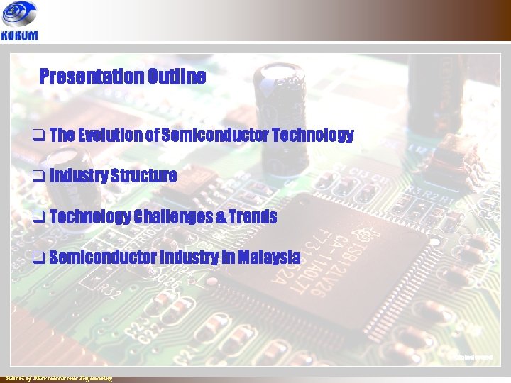 Presentation Outline q The Evolution of Semiconductor Technology q Industry Structure q Technology Challenges