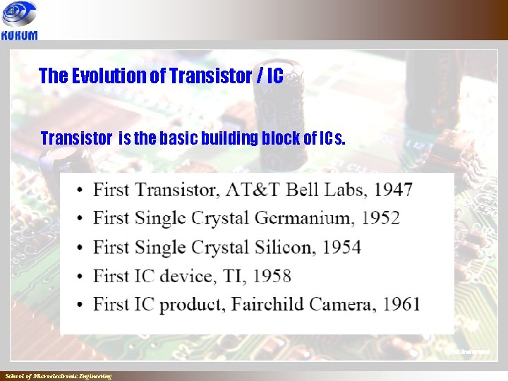 The Evolution of Transistor / IC Transistor is the basic building block of ICs.