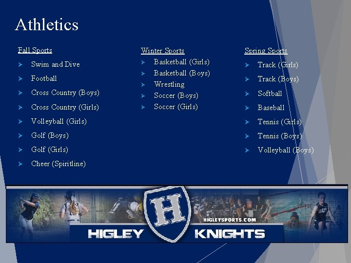 Athletics Fall Sports Ø Swim and Dive Ø Football Ø Cross Country (Boys) Ø