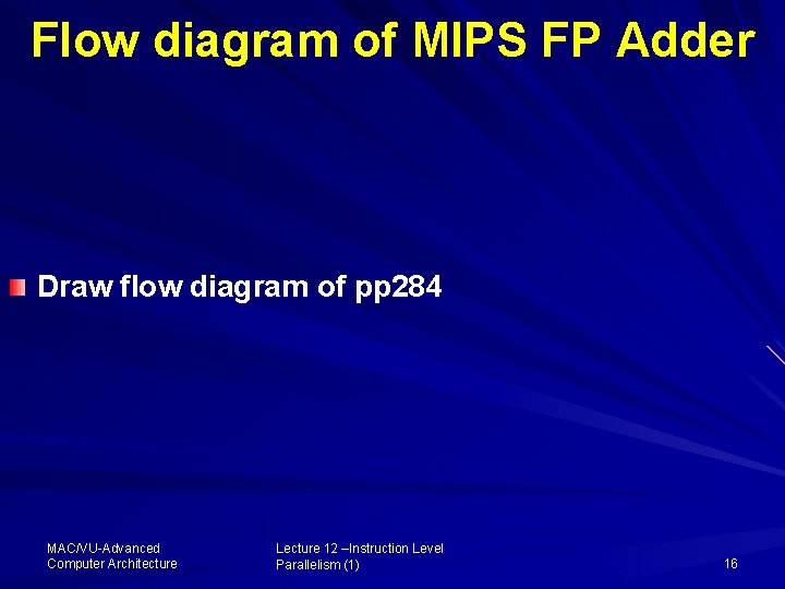 Flow diagram of MIPS FP Adder Draw flow diagram of pp 284 MAC/VU-Advanced Computer