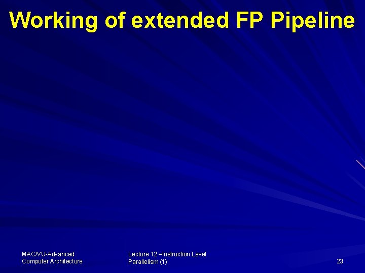 Working of extended FP Pipeline MAC/VU-Advanced Computer Architecture Lecture 12 –Instruction Level Parallelism (1)