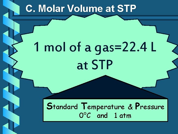 C. Molar Volume at STP 1 mol of a gas=22. 4 L at STP