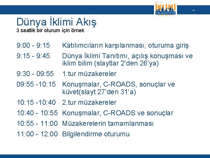 - Dünya İklimi Akış 3 saatlik bir oturum için örnek 9: 00 - 9: