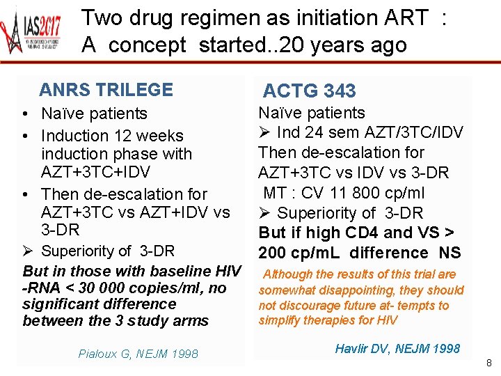 Two drug regimen as initiation ART : A concept started. . 20 years ago Two drug regimen as initiation ART : A concept started. . 20 years ago