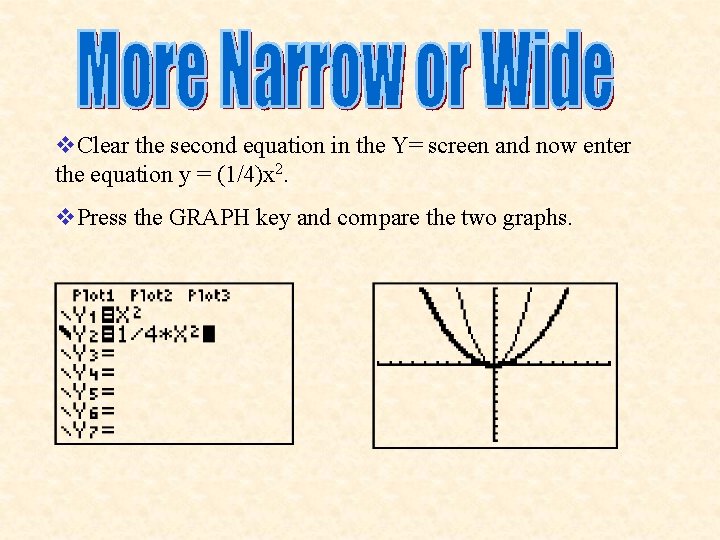 v. Clear the second equation in the Y= screen and now enter the equation