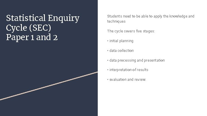 Statistical Enquiry Cycle (SEC) Paper 1 and 2 Students need to be able to