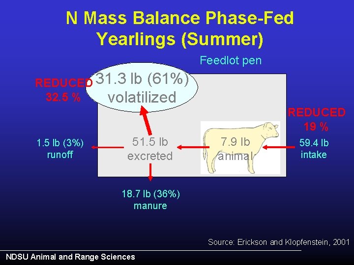 N Mass Balance Phase-Fed Yearlings (Summer) Feedlot pen REDUCED 31. 3 lb (61%) 32.