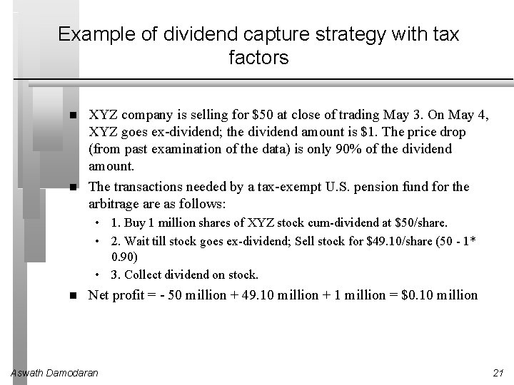 Example of dividend capture strategy with tax factors XYZ company is selling for $50