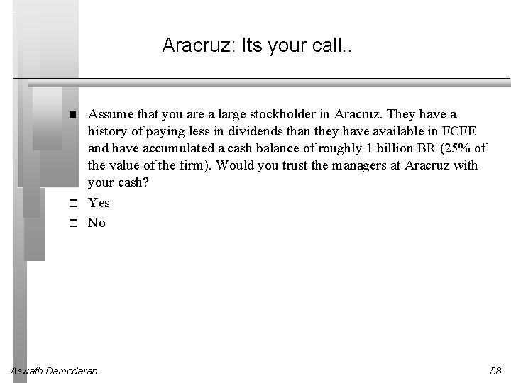 Aracruz: Its your call. . Assume that you are a large stockholder in Aracruz.