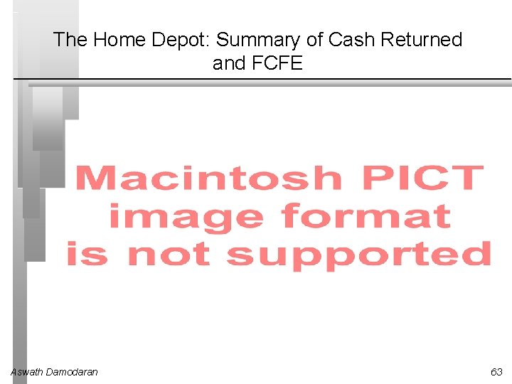 The Home Depot: Summary of Cash Returned and FCFE Aswath Damodaran 63 