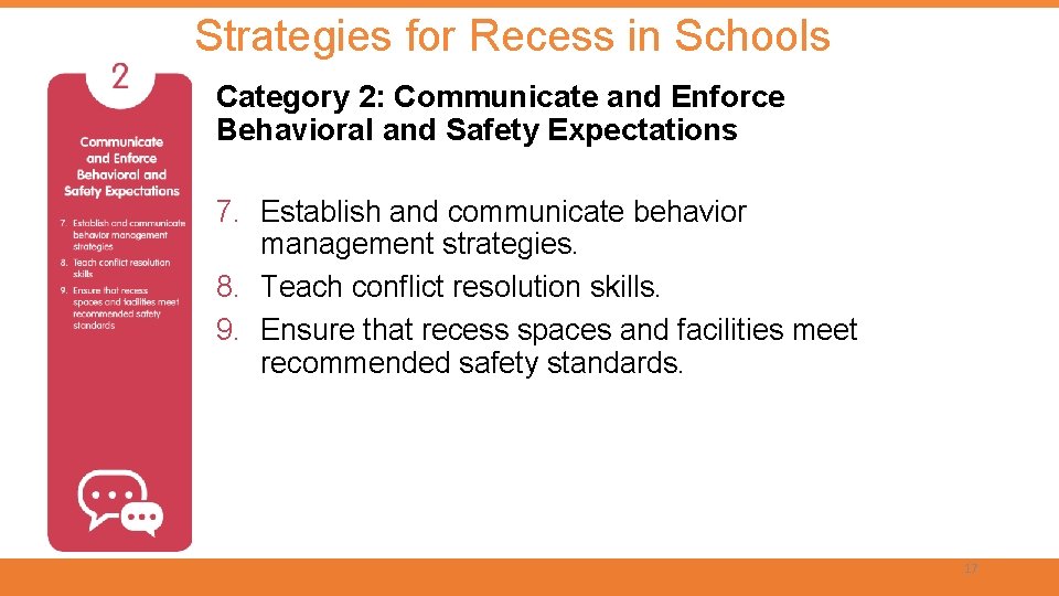 Strategies for Recess in Schools Category 2: Communicate and Enforce Behavioral and Safety Expectations