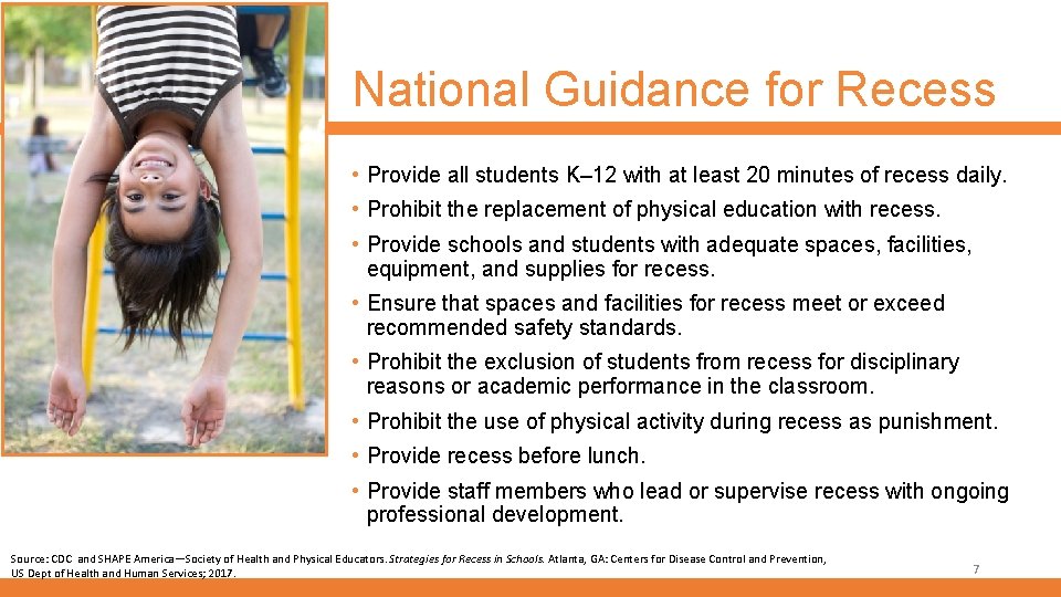 National Guidance for Recess • Provide all students K‒ 12 with at least 20