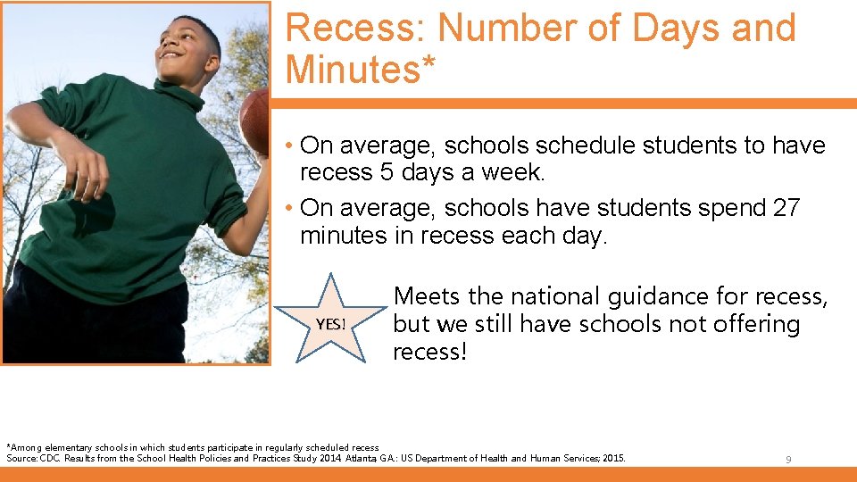 Recess: Number of Days and Minutes* • On average, schools schedule students to have