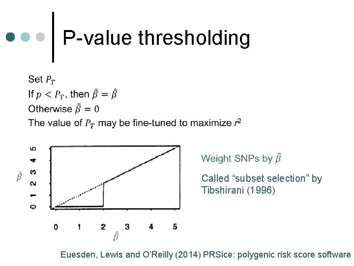 P-value thresholding Called “subset selection” by Tibshirani (1996) Euesden, Lewis and O’Reilly (2014) PRSice: