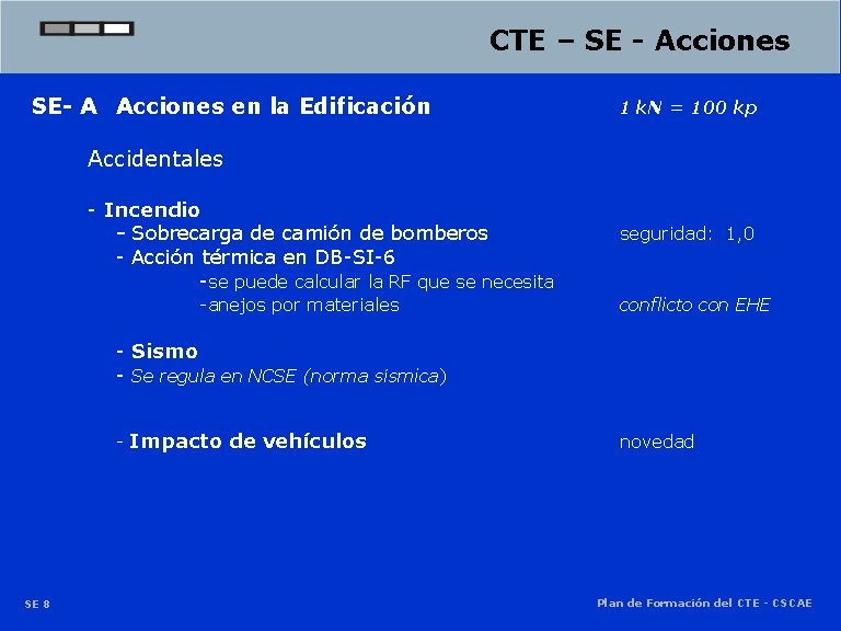 CTE – SE - Acciones SE- A Acciones en la Edificación 1 k. N CTE – SE - Acciones SE- A Acciones en la Edificación 1 k. N