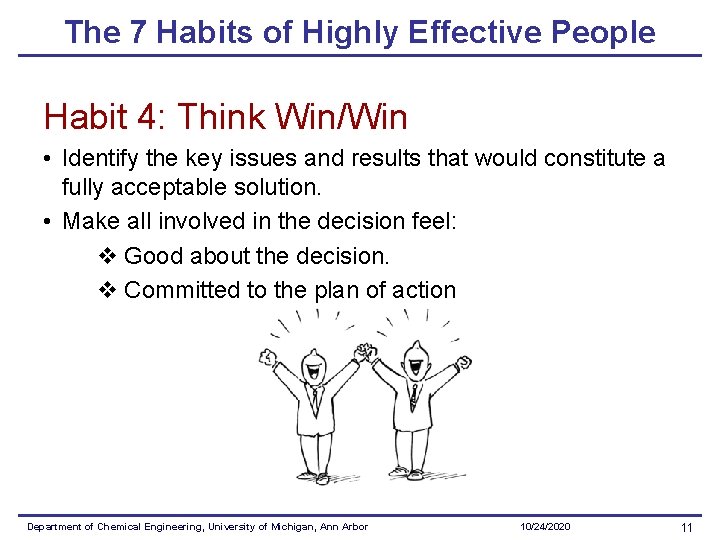 The 7 Habits of Highly Effective People Habit 4: Think Win/Win • Identify the