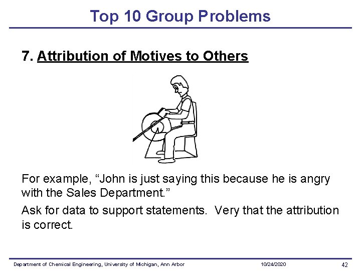 Top 10 Group Problems 7. Attribution of Motives to Others For example, “John is