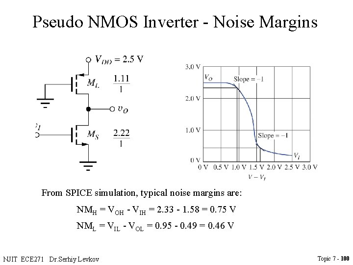 Pseudo NMOS Inverter - Noise Margins From SPICE simulation, typical noise margins are: NMH