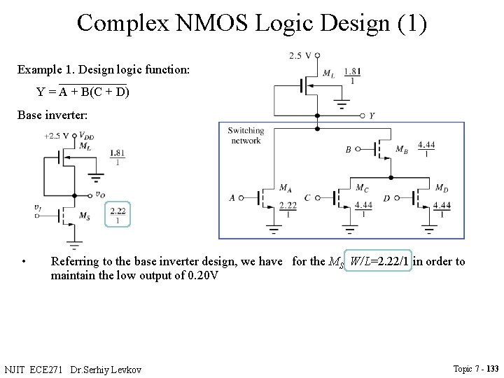 Complex NMOS Logic Design (1) Example 1. Design logic function: Y = A +