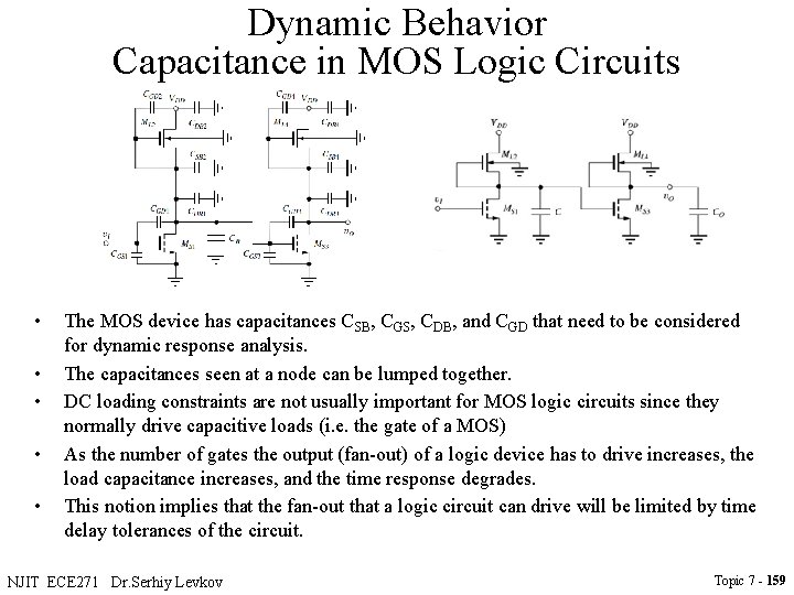 Dynamic Behavior Capacitance in MOS Logic Circuits • • • The MOS device has