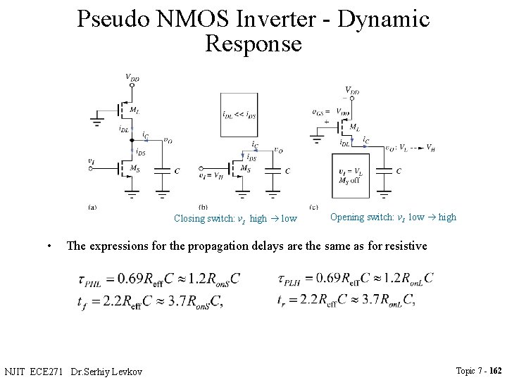 Pseudo NMOS Inverter - Dynamic Response Closing switch: v. I high low • Opening