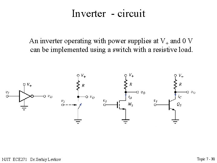 Inverter - circuit An inverter operating with power supplies at V+ and 0 V