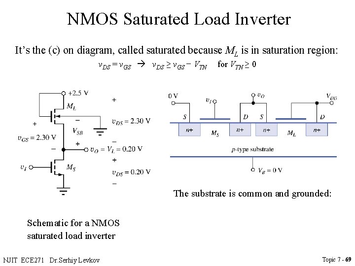 NMOS Saturated Load Inverter It’s the (c) on diagram, called saturated because ML is