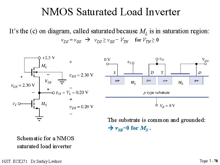 NMOS Saturated Load Inverter It’s the (c) on diagram, called saturated because ML is