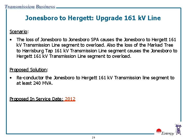 Jonesboro to Hergett: Upgrade 161 k. V Line Scenario: • The loss of Jonesboro