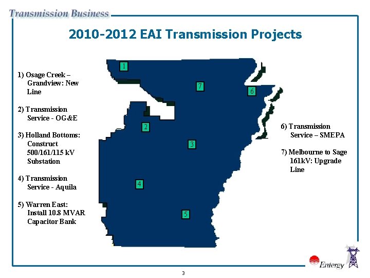 2010 -2012 EAI Transmission Projects 1 1) Osage Creek – Grandview: New Line 7