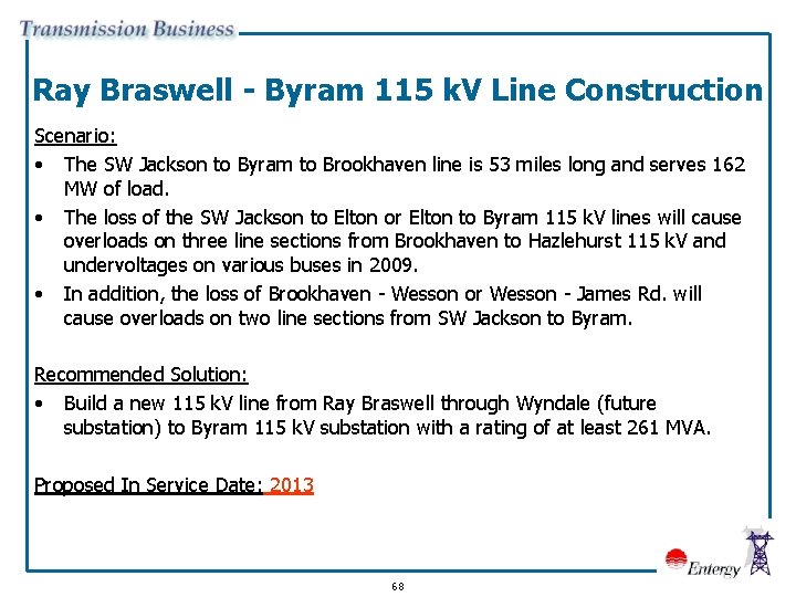 Ray Braswell - Byram 115 k. V Line Construction Scenario: • The SW Jackson