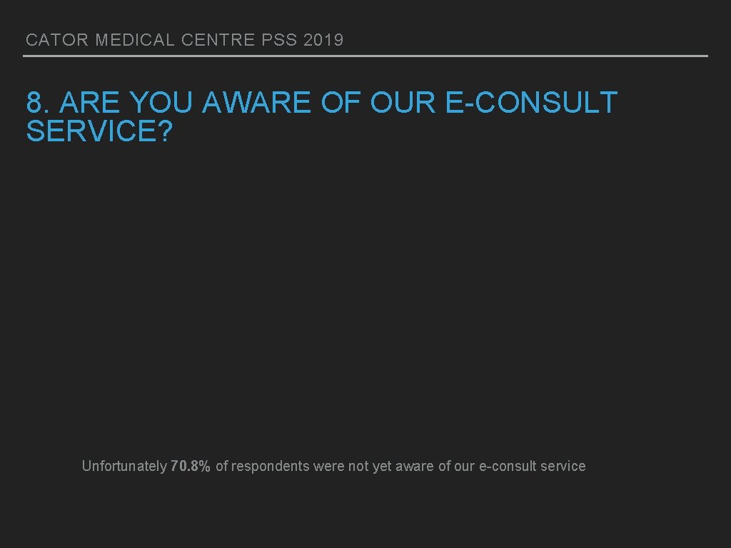 CATOR MEDICAL CENTRE PSS 2019 8. ARE YOU AWARE OF OUR E-CONSULT SERVICE? Unfortunately